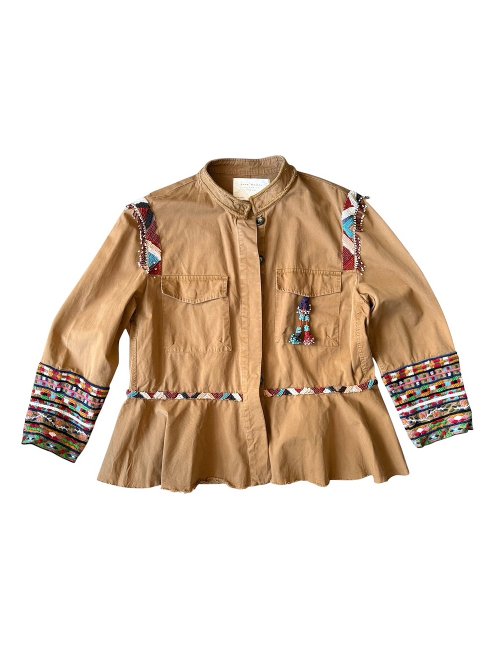 Zara Boho Peplum Jacket Tan Women’s L